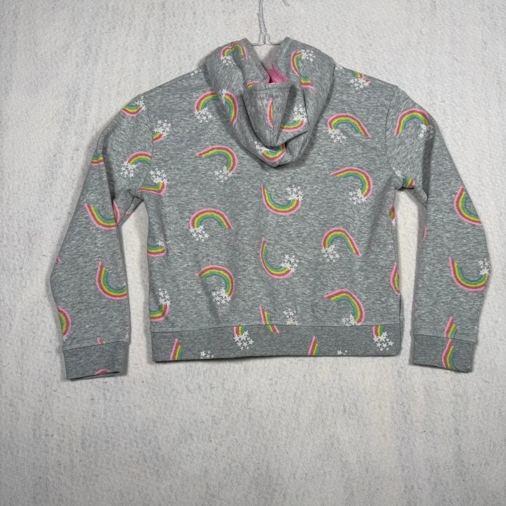 Falls Creek Girls Rainbow Star Print Hoodie Gray Pink L 10/12 Sweatshirt